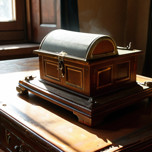 Home 6 **A close-up of Witold Gombrowicz's "Ferdydurke" resting on an antique Polish desk. Sunlight streams through a window, illuminating dust motes dancing in the air. The overall mood is academic and slightly mysterious.**